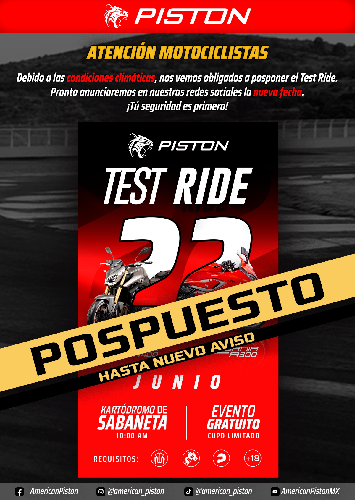 (CANCELADO) Test Ride American Piston